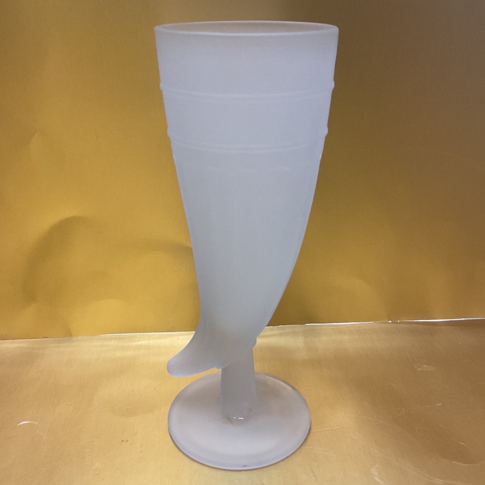Vintage Frosted Glass Drinking Horn Vase Pedestal Base Satin White Cornucopia